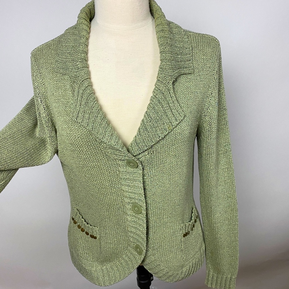 Sigred Olsen sweater green fitted medallions on pockets Large